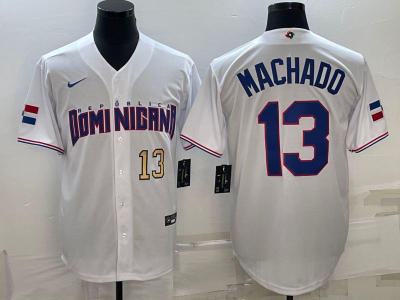 Men 2023 World Cub #13 Machado White Nike MLB Jersey2